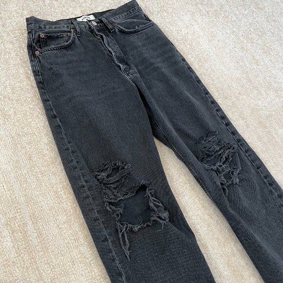 Agolde 90s Mid Rise Loose Fit Distressed Jeans in Vagabond 25 - Picture 3 of 11